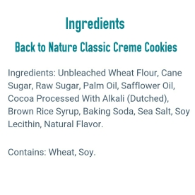 Back to Nature Classic Creme Cookie Ingredients